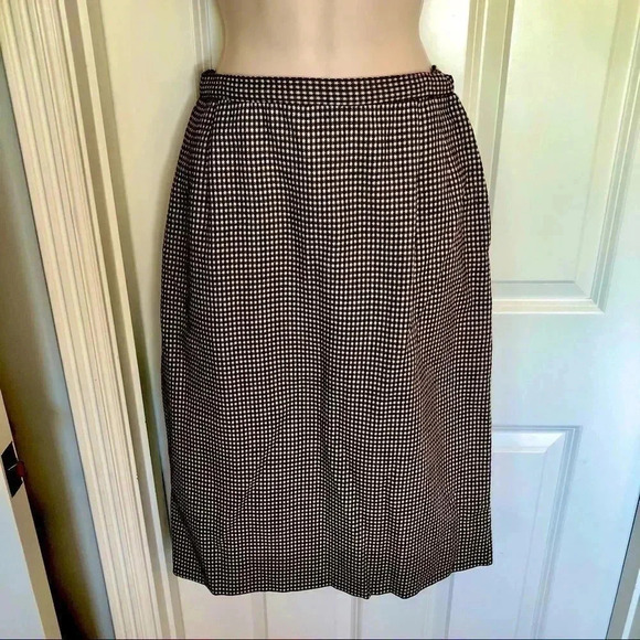 𝅺Vintage MCM 100% wool brown houndstooth pencil skirt S - Picture 1 of 13